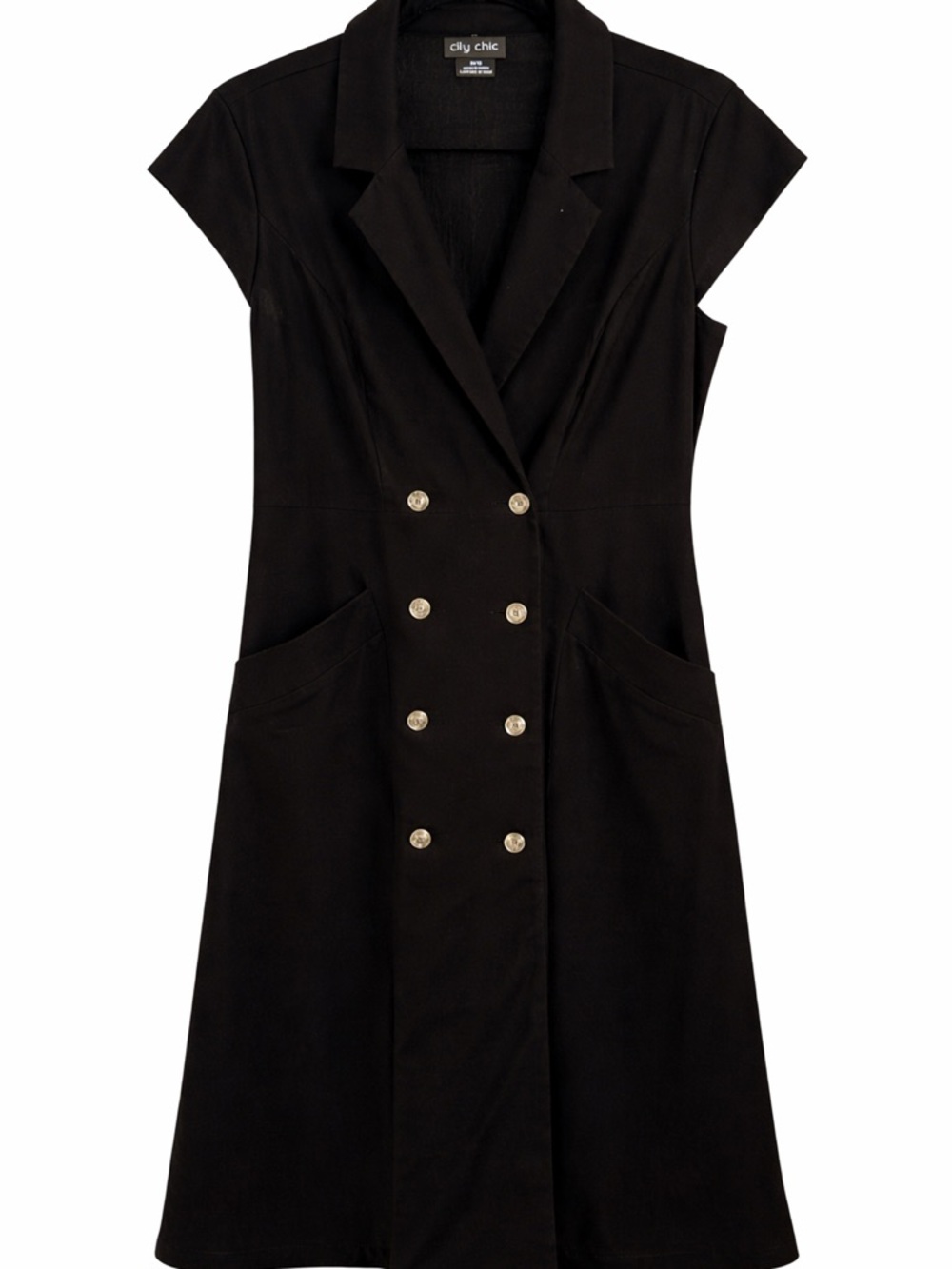 City Chic Black Double-Breasted Midi Shirt Dress with Gold Buttons Size M/18